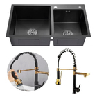 Cuba Pia Gourmet Dupla Preta Aço Inox + Torneira Flexível