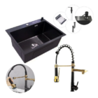 Cuba Pia Inox Preta Quadrada Gourmet + Torneira Flexível