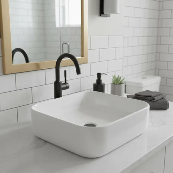 Cuba Pia Lavatório de Sobrepor Camburi 100% Porcelana 39x39x1