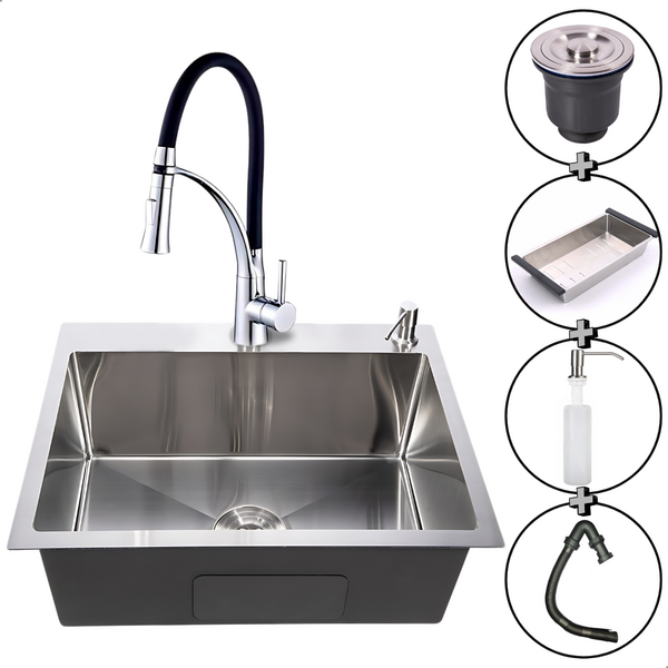 Cuba Pia Quadrada Aço Inox Escovada C/ Torneira Monocomando 2