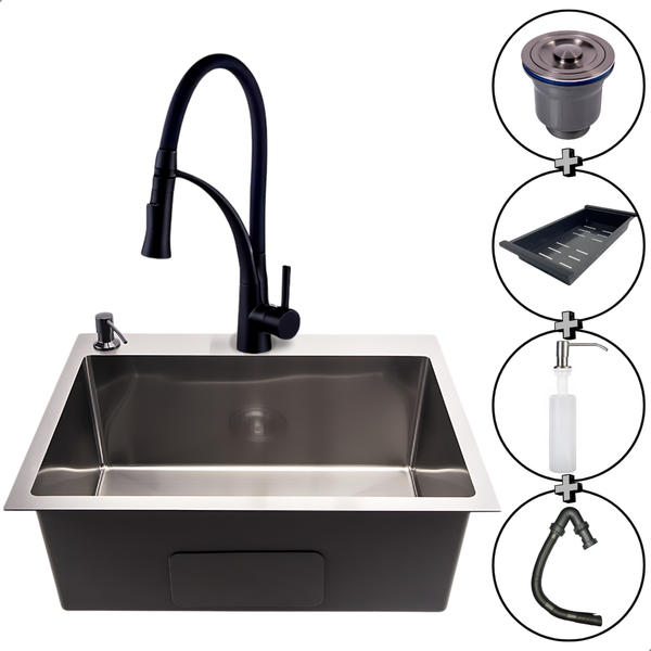 Cuba Pia Quadrada Aço Inox Preta C/ Torneira Monocomando 2 Ja
