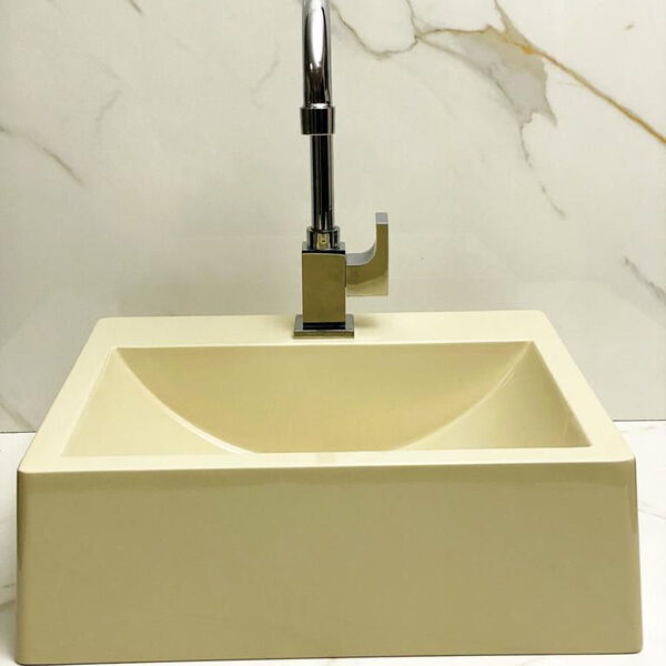 Cuba Pia Roma De Apoio/ Sobrepor Bege De Mármore Sintético Qu