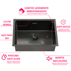 Cuba Preta 54x44 cm Aço Inox 304 Cozinha Área Gourmet com Vál