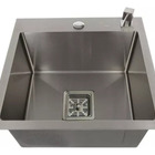 Cuba Quadrada 44x44cm Inox304 + Torneira De Parede E Lixeira