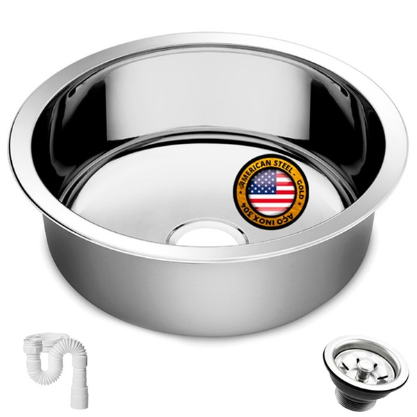 Cuba Redonda Cozinha 35 Cm Aço Inox 304 Com Válvula E Sifão