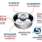 Cuba Redonda Cozinha 35 Cm Aço Inox 430 Com Válvula E Sifão