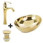 Cuba Redonda Dourada + Misturador Dourado + Válvula Click