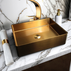 Cuba Retangular Banheiro Inox 304 Dourada C/ Válvula Click