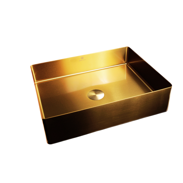 Cuba Retangular Banheiro Inox 304 Dourada C/ Válvula Click