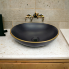 Cuba Sobrepor Banheiro Ceramica Apoio Preta Preto Dourada