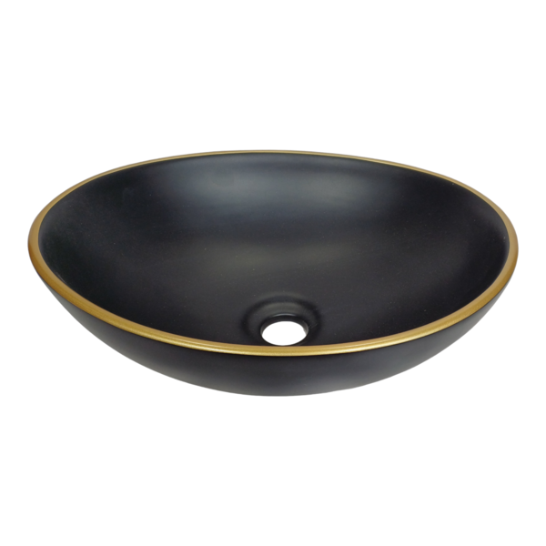 Cuba Sobrepor Banheiro Ceramica Apoio Preta Preto Dourada