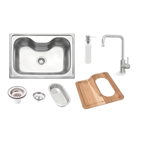 Cuba Sobrepor Inox 69x49 Morgana + Torneira Misturadora Inox