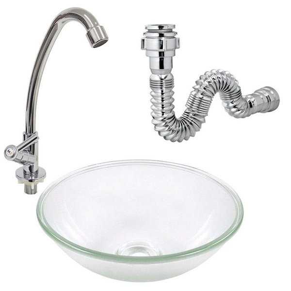 Cuba Sobrepor Vidro + Torneira Abs + Sifão