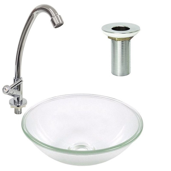 Cuba Sobrepor Vidro + Torneira Abs + Válvula Metal