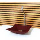 Cuba Vidro Quadrada 34cm Vermelho Fosco Com Torneira E Valvula