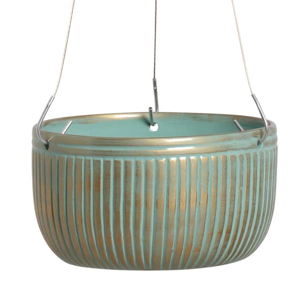 Cuia Cerâmica Pendente Verde com Dourado 13,5x25,5cm Burian