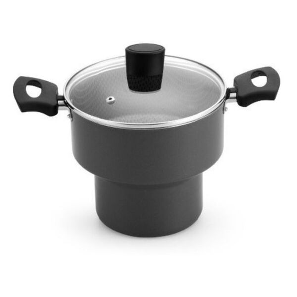 Cuscuzeiro Aluminio N°18 Teflon Tampa Vidro Grafite 1,5l Cusc