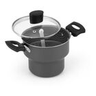 Cuscuzeiro Antiaderente Aluminio Teflon Tampa Vidro Grafite