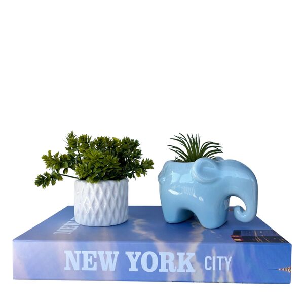 Decoração 3 Peças Livro, Mini Vaso E Escultura Elefante