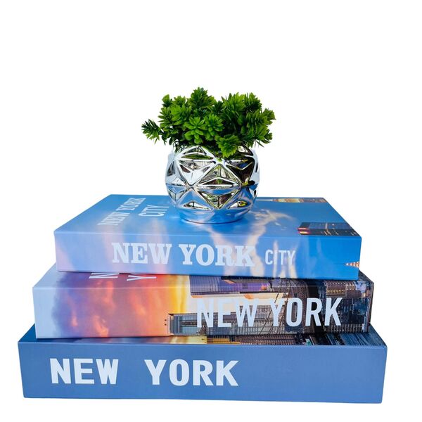 Decoração 3 Peças Livro Porta Objetos E Vaso Prateado