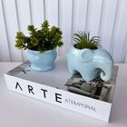 Decoração 3 Peças Livro, Vaso Azul E Escultura Elefante