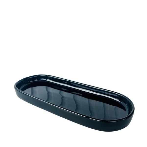 Decoração Bandeja Retangular Preta De Cerâmica Alto Brilho