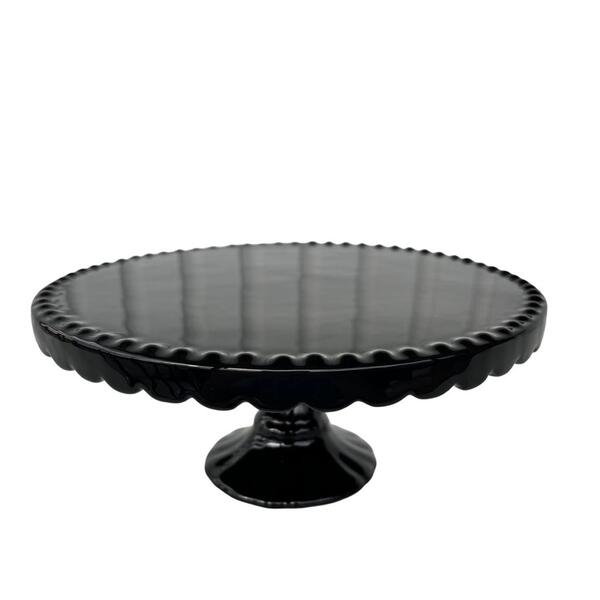 Decoração Boleira Cake Redonda Preta C/ Pé Em Cerâmica