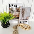 Decoração Dupla Livro + Vaso Cachepô Preto E Enfeite Colar