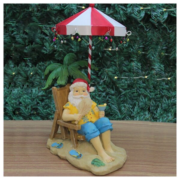 Decoração Enfeite Natal Papai Noel Praieiro Férias Resina