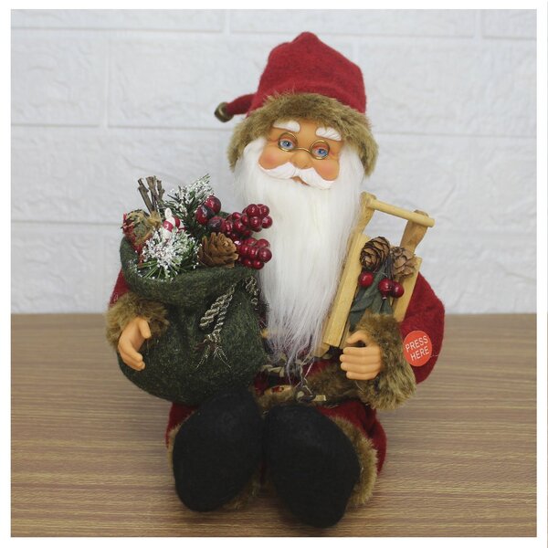 Decoração Enfeite Natal Papai Noel Sentado Com Movimento 21cm