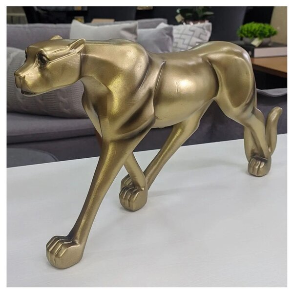 Decoração Escultura Leopardo Dourado Enfeite Sala 31,5cm