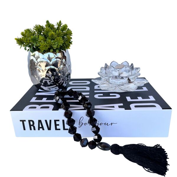 Decoração Livro + Vaso Escama + Castiçal Vidro E Colar