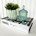 Decoração Livro Fake, Vaso Cachepô Verde E Potiche De Vidro