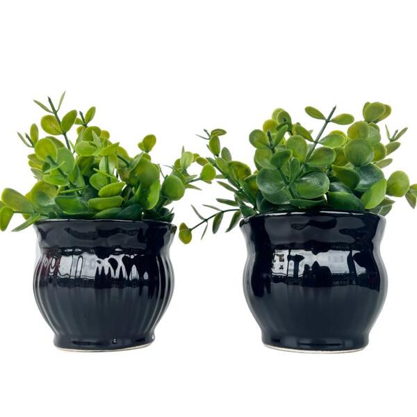 Decoração Mesa Aparador Dupla Vaso Cachepot Preto Moderno