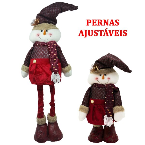 Decoração Natal Boneco Neve Luxuoso Perna Ajustável 50/80cm