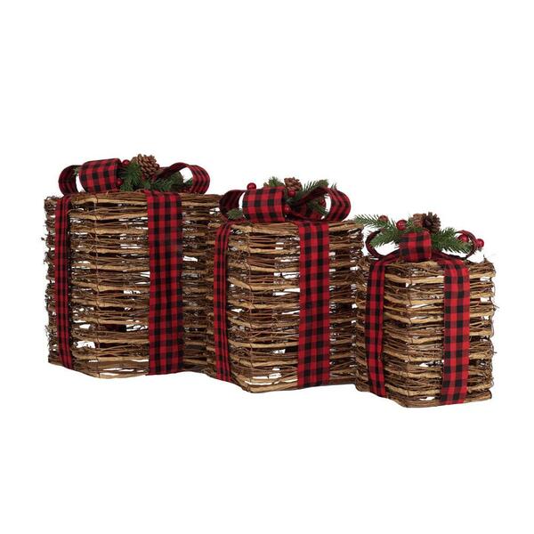Decoração Natal Caixas De Presentes Rattan Led 1025639