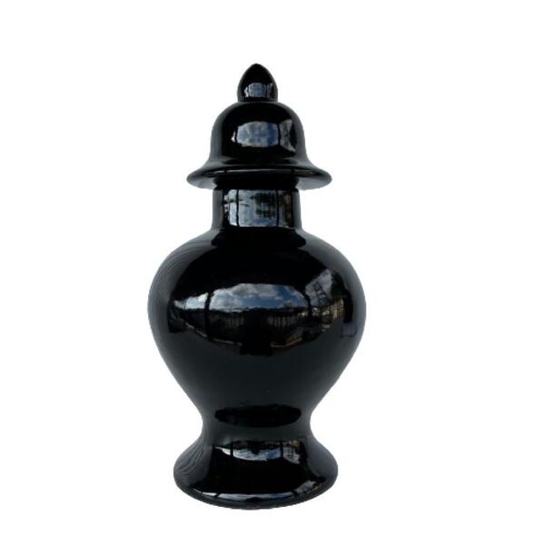 Decoração Ornamento Potiche Cerâmico Luxo Preto C/ Tampa