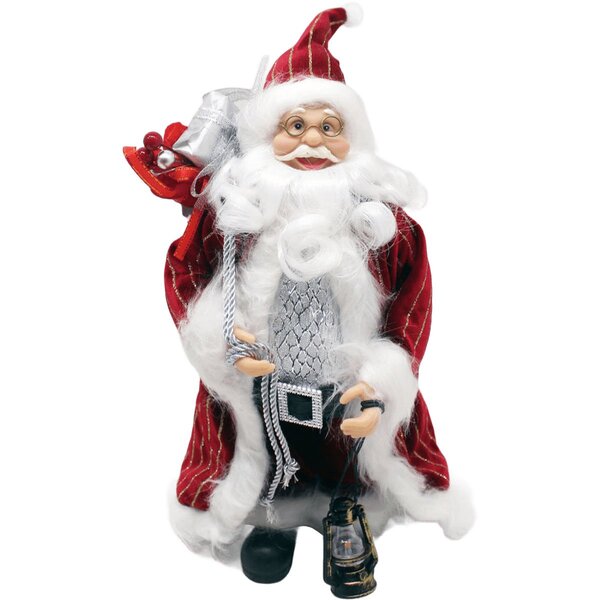 Decoração Papai Noel Com Casaco Lampião Saco Presentes 30cm