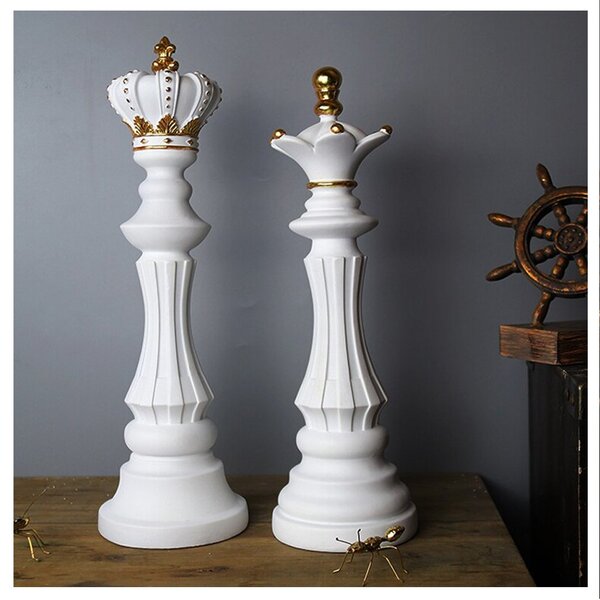 Decoração Peças De Xadrez Rei E Rainha Escultura Grande Estát