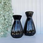 Decoração Sala Aparador 2 Vasos Preto Cerâmico Alto Brilho