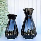 Decoração Sala Aparador 2 Vasos Preto Cerâmico Alto Brilho