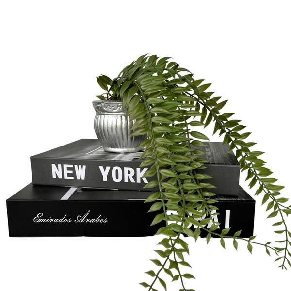 Decoração Sala Aparador Dupla Livro Fake + Vaso Metalizado