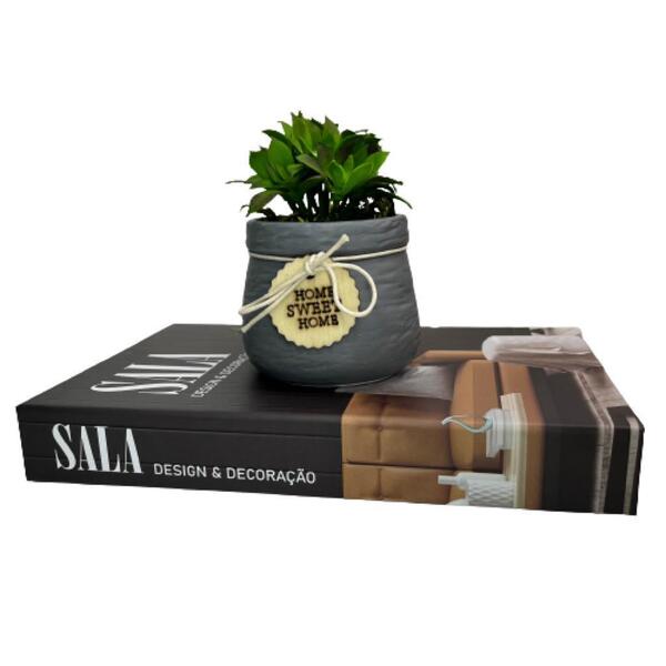 Decoração Sala Aparador Livro Caixa + Vaso Sweet Com Planta