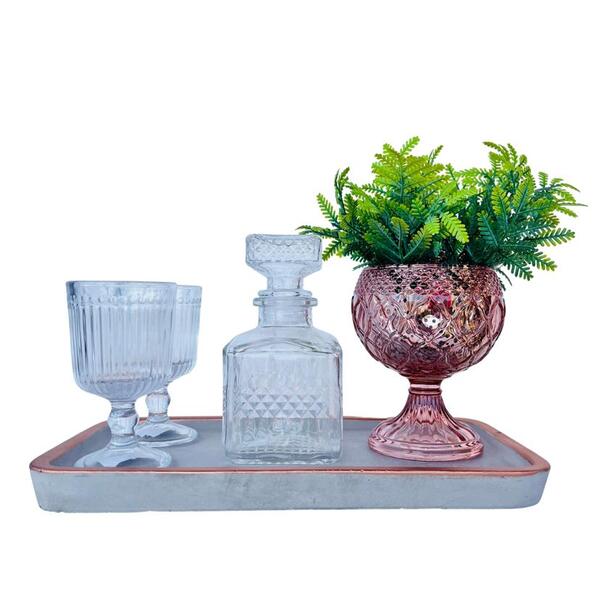 Decoração Sala Bandeja + Vaso Taça + Dupla Copo + Garrafa