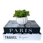 Decoração Sala Dupla Livro Fake + Vaso Cachepô Branco Decor