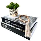 Decoração Sala Dupla Livro Fake + Vaso Dourado + Colar Decor