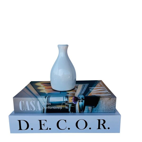 Decoração Sala Dupla Livro Fake + Vaso Garrafa Branco Decor