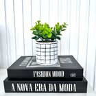 Decoração Sala Dupla Livro Preto Branco + Vaso Quadriculado