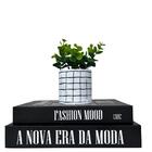 Decoração Sala Dupla Livro Preto Branco + Vaso Quadriculado