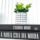 Decoração Sala Dupla Livro Preto Branco + Vaso Quadriculado